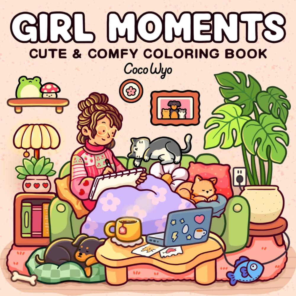 Children & Adults Girl Moments cute & comfy Coloring Book for Adults & Teens Featuring Adorable Animals Characters for Stress Relief
