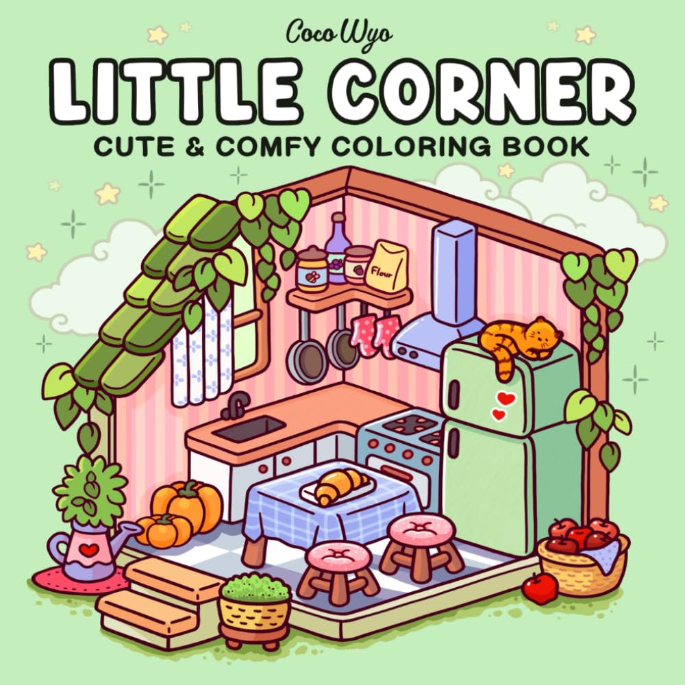 Children & Adults Little Corner Cute and Cozy Coloring Book for Adults & Teens Featuring Adorable Animals Characters for Stress Relief