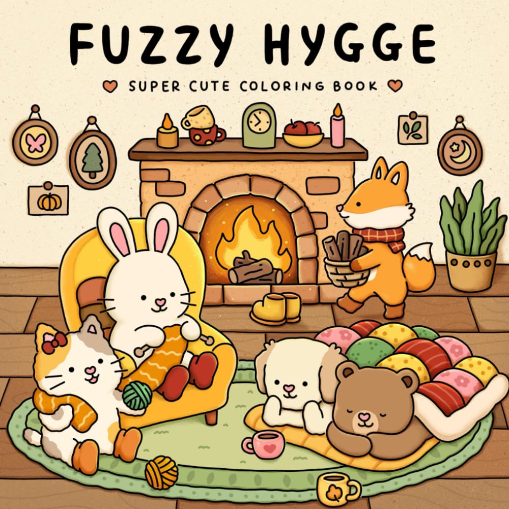 Children & Adults Fuzzy Hygge Cute and Cozy Coloring Book for Adults & Teens Featuring Adorable Animals Characters for Stress Relief