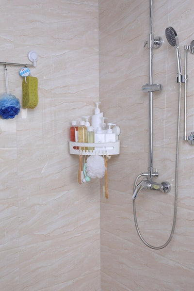 Corner Shower Caddy, Heavy Duty Suction Wall Mounted Plastic Shower Shelf - Children Store Co.