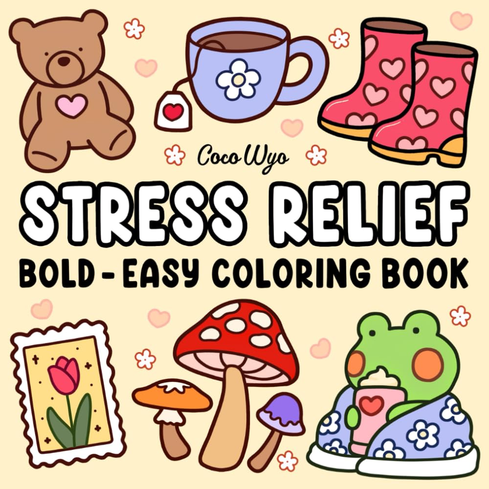 Children & Adults Stress Relief bold easy Coloring Book for Adults & Teens Featuring Adorable Animals Characters for Stress Relief