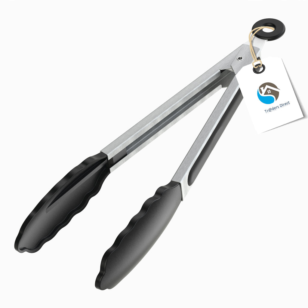 OXO Good Grips Kitchen Tongs, Locking, Stainless Steel/Black, 9-In.