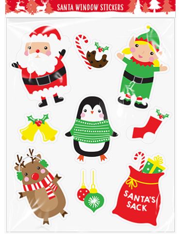 Christmas Glittered Santa Sack Window Stickers Children Store