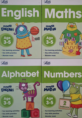 Pre School/Reception Letts Monster Practice Workbooks English & Maths  Ages 3+ (Set of 4 books) Brand New!!!! - Children Store Co.