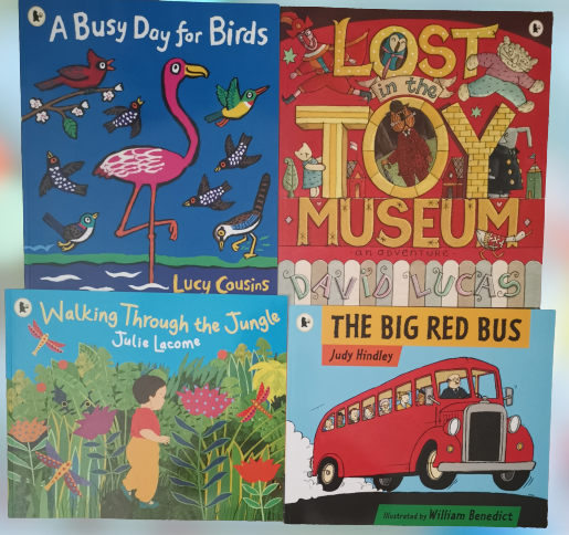 kids/children 4 picture flats Walking through the Jungle, The big red bus Ages 2+ Paperback New - Children Store Co.
