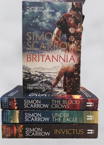 Adult Fiction Simon Scarrow 4 books set paperback Invictus Under the Eagle The blood Crows Britannia