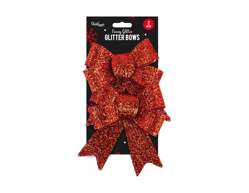 Pack of 5 Christmas Glitter Bows for Christmas Tree, Home Decorations, Parties, Wreath